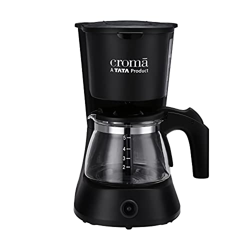 Croma 5 Cup (0.6L) 600 - Watt Coffee Maker with Anti Drip Function & Detachable Coffee Filter Comes with Borosilicate Glass Carafe Jar (CRAK0029, Black)