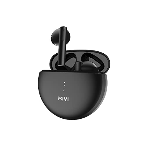 Mivi DuoPods A350 Earbuds- 50hrs Playtime True Wireless in Ear Earbuds with mic. Rich Bass, 13mm Dynamic Drivers, Fast Charging, Half in Ear, Metallic Shades, Voice Assistant-Black