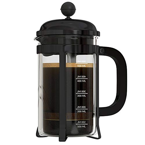 InstaCuppa French Press Coffee Maker with 4 Part Superior Filtration 600 ML, Stainless Steel, (Black)